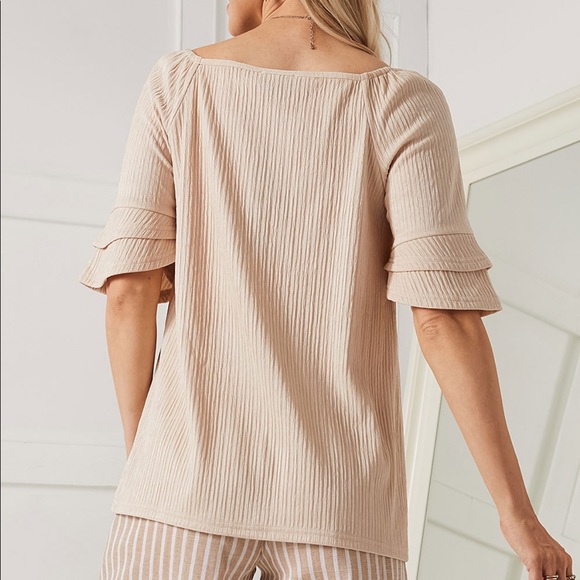 Champagne Pleated Lace-Trim Square Neck Tunic - Picture 2 of 9